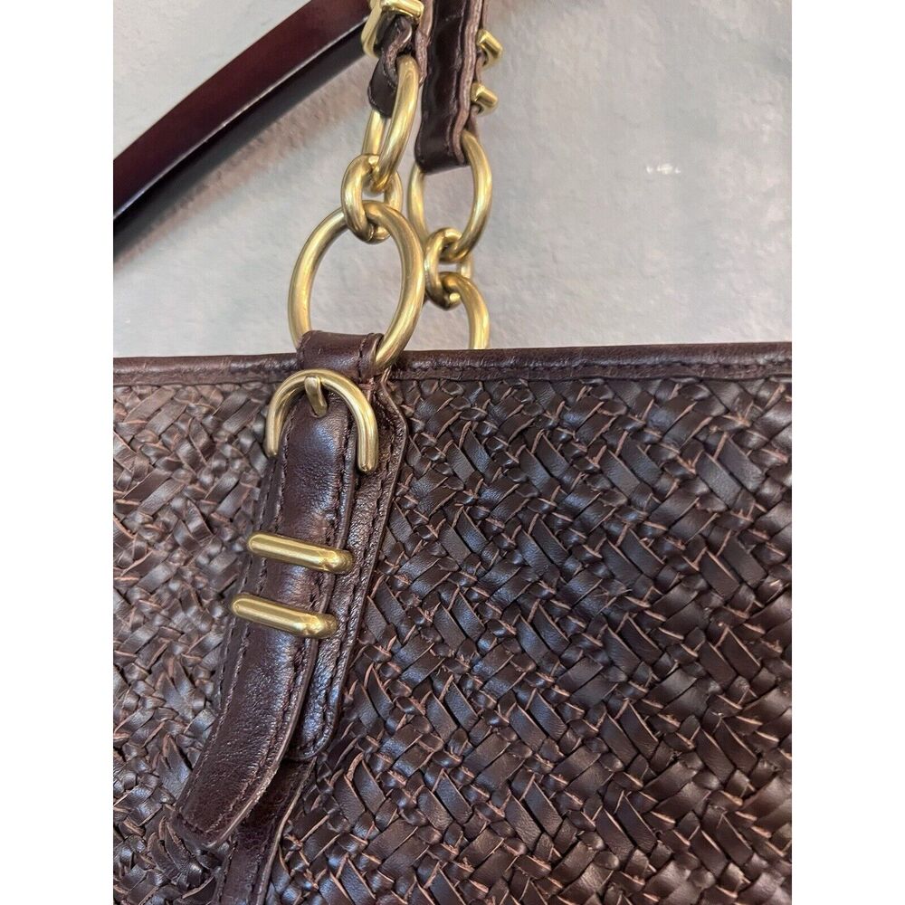 COACH EUC KRISTIN PINNACLE WOVEN LEATHER BROWNTOTE PURSE, 19746 MSRP $1200 - Picture 6 of 11